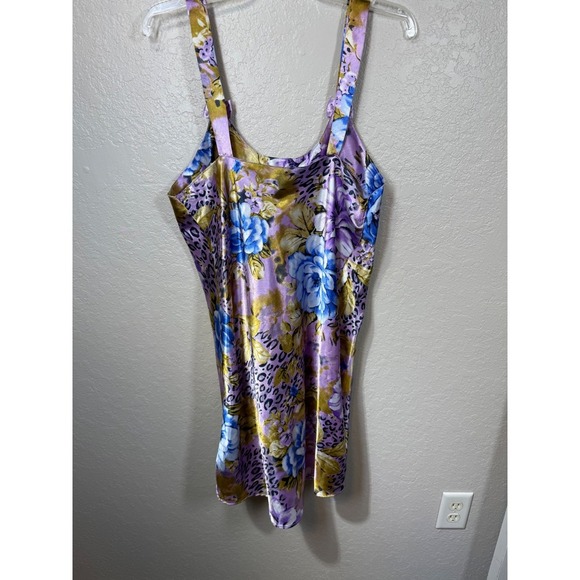 Vintage Set Sante Classics Floral Leopard Print Purple Robe & Slip Set - Size M - Picture 7 of 7
